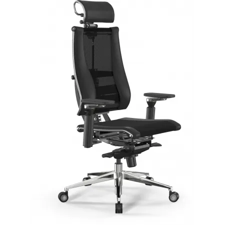 Кресло руководителя Метта Yoga 4DF B2-14D - YM93+Infinity черный сет./ткань/экокожа с подголов. крестов. алюминий хром (комплект 1шт)