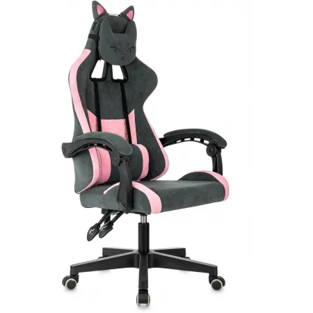 Кресло игровое Knight Kitty Fabric серый/розовый крестов. пластик