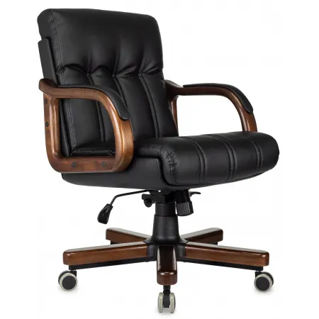 Кресло руководителя Бюрократ T-9932W-LOW-Eco черный экокожа низк.спин. крестов. металл/дерево Кресло руководителя Бюрократ T-9932W-LOW-Eco черный экокожа низк.спин. крестов. металл/дерево