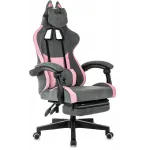 Кресло игровое Knight Kitty/F Fabric серый/розовый крестов. пластик подст.для ног