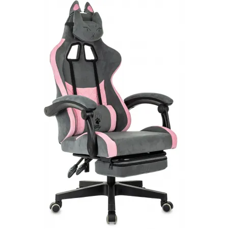 Кресло игровое Knight Kitty/F Fabric серый/розовый крестов. пластик подст.для ног