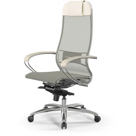 Кресло Метта Samurai S-1 молочный сиденье молочный сетка с подголов. крестов. алюминий хром