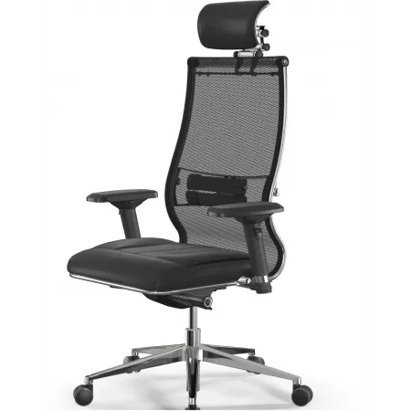 Кресло Метта Samurai SL-3 черный сиденье черный сетка с подголов. крестов. металл хром