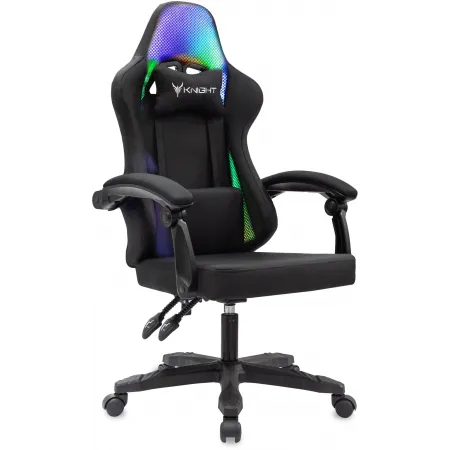 Кресло игровое Knight Wolf RGB черный с подголов. крестов. пластик пластик черный