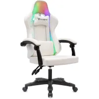 Кресло игровое Knight Wolf RGB белый экокожа/сетка с подголов. крестов. пластик