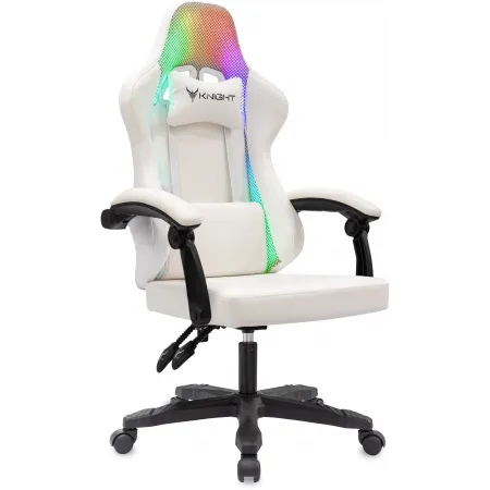 Кресло игровое Knight Wolf RGB белый экокожа/сетка с подголов. крестов. пластик
