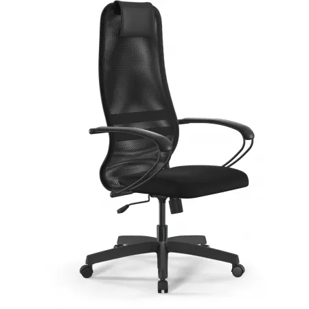 Кресло Метта SU-B-8 черный сиденье черный сетка с подголов. крестов. металл хром