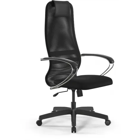 Кресло Метта SU-B-8 черный сиденье черный сетка с подголов. крестов. металл хром