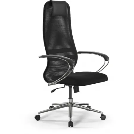 Кресло Метта SU-B-8 черный сиденье черный сетка с подголов. крестов. металл хром