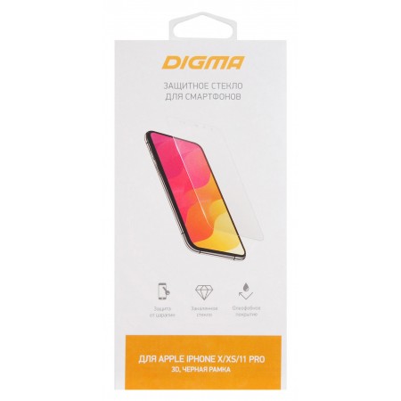 Защитное стекло для экрана Digma 3D черный для Apple iPhone X/XS/11 Pro 3D 1шт. (DGG3AP11PA)