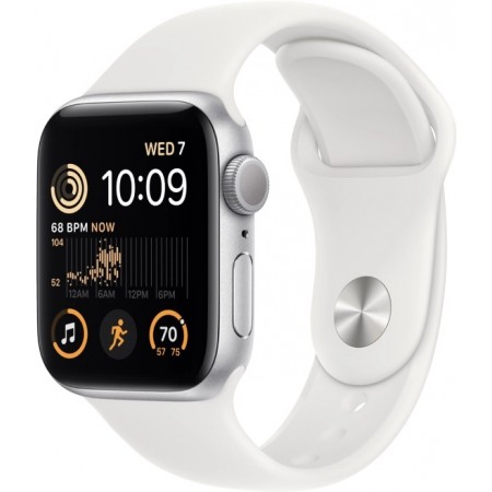 Смарт-часы Apple Watch SE 2022 A2723 44мм OLED корп.серебристый рем.белый разм.брасл.:M/L (MNTJ3LL/A)