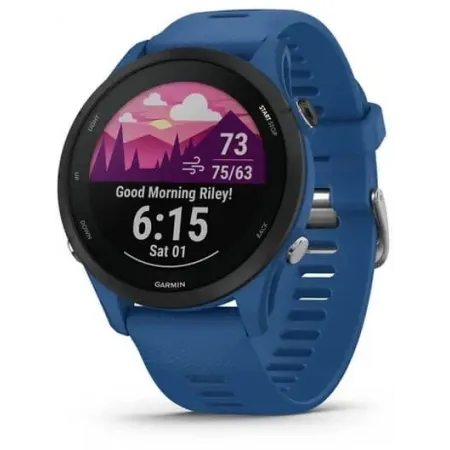 Смарт-часы Garmin Forerunner 255 33мм 1.3" корп.черный силикон рем.синий (010-02641-11)