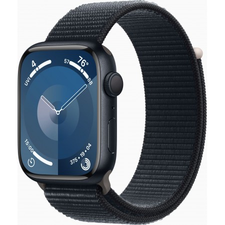 Смарт-часы Apple Watch Series 9 A2980 45мм OLED корп.темная ночь Sport Loop рем.темная ночь разм.брасл.:145-220мм (MR9C3ZP/A)