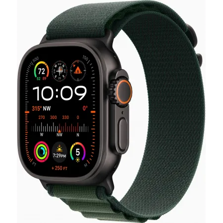 Смарт-часы Apple Watch Ultra 2 2024 A2986 49мм OLED корп.черный титан Alpine loop рем.темно-зеленый разм.брасл.:165-210мм (MX4T3ZP/A)