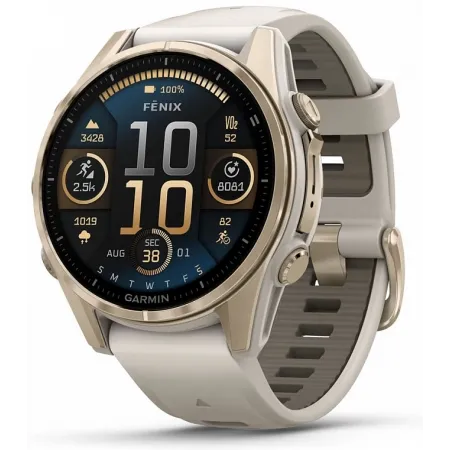 Смарт-часы Garmin Fenix 8 43мм 1.3" AMOLED корп.золотистый рем.серый разм.брасл.:108-182мм (010-02903-11)