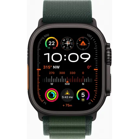 Смарт-часы Apple Watch Ultra 2 2024 A2986 49мм OLED корп.черный титан Alpine loop рем.темно-зеленый разм.брасл.:145-190мм (MX4R3LW/A)