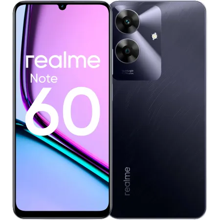 Смартфон Realme RMX3933 Note 60 128Gb 6Gb черный моноблок 3G 4G 2Sim 6.74" 720x1600 Android 14 32Mpix 802.11 a/b/g/n/ac GPS GSM900/1800 GSM1900 Protect A-GPS microSD max2048Gb