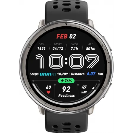 Смарт-часы Amazfit Active 2R A2437 43.9мм 1.32" AMOLED корп.серебристый рем.черный разм.брасл.:135-195мм