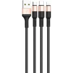 Кабель Hoco X26 Xpress one 80275 USB (m)-Lightning (m)/USB Type-C (m)/micro USB (m) 1м черный/золотистый