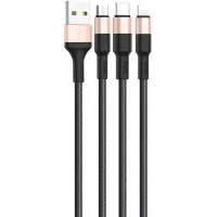 Кабель Hoco X26 Xpress one 80275 USB (m)-Lightning (m)/USB Type-C (m)/micro USB (m) 1м черный/золотистый