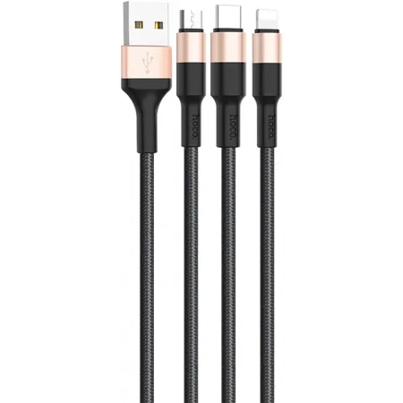 Кабель Hoco X26 Xpress one 80275 USB (m)-Lightning (m)/USB Type-C (m)/micro USB (m) 1м черный/золотистый Кабель Hoco X26 Xpress one 80275 USB (m)-Lightning (m)/USB Type-C (m)/micro USB (m) 1м черный/золотистый