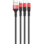 Кабель Hoco X26 Xpress one 80282 USB (m)-Lightning (m)/USB Type-C (m)/micro USB (m) 1м черный/красный