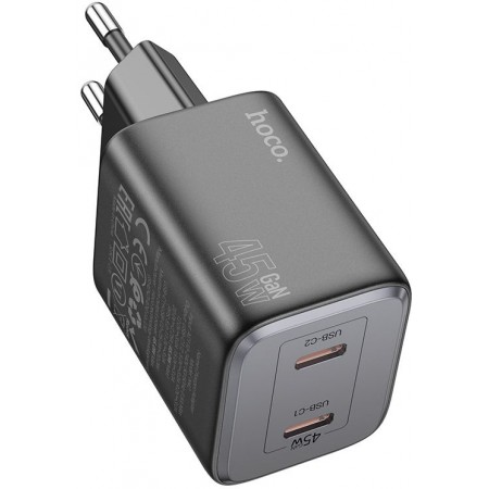 Сетевое зар./устр. Hoco N42 Elogiado 45W 3A+2.25A (PD+QC+AFC) 2xUSB type-C универсальное черный