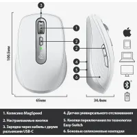 Мышь Logitech MX Anywhere 3 белый оптическая 4000dpi беспров. BT/Radio USB для ноутбука 6but (910-005993)