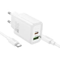 Сетевое зар./устр. Hoco N63 Gentle 30W 3A (PD) USB-A/Type-C универсальное белый (44402)
