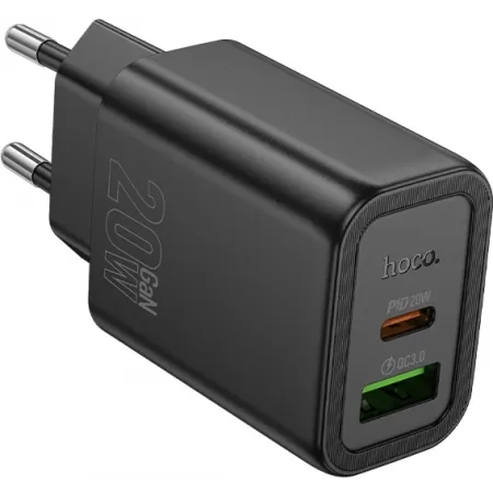 Сетевое зар./устр. Hoco N61 Gentle 20W 3A (PD+QC) USB/USB Type-C универсальное черный (44235)