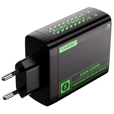 Сетевое зар./устр. Movespeed Pro AC120 100W 5A+3A+2.5A+2.25A+1.5A (PD+QC+AFC) USB/3xUSB Type-C универсальное черный/зеленый