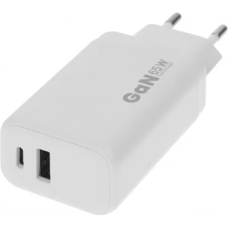 Сетевое зар./устр. BoraSCO 65W 3.25A+3A (PD+QC) USB/USB Type-C универсальное белый (52584)