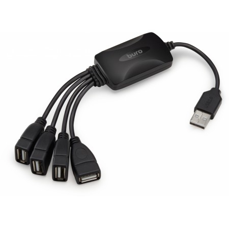 Разветвитель USB 2.0 Buro BU-HUB4-0.3-U2.0-Splitter 4порт. черный