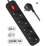 Сетевой удлинитель Defender G418 1.8м (4 розетки) черный (коробка)