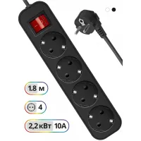 Сетевой удлинитель Defender G418 1.8м (4 розетки) черный (коробка) Сетевой удлинитель Defender G418 1.8м (4 розетки) черный (коробка)