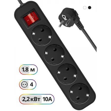 Сетевой удлинитель Defender G418 1.8м (4 розетки) черный (коробка) Сетевой удлинитель Defender G418 1.8м (4 розетки) черный (коробка)