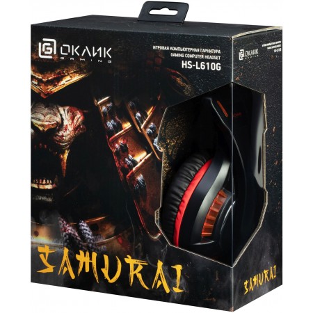 Наушники с микрофоном Оклик HS-L610G SAMURAI черный/красный 2.2м мониторные USB оголовье (1460161)