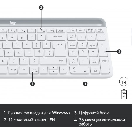 Клавиатура + мышь Logitech MK470 клав:белый/серый мышь:белый USB беспроводная slim (920-009207)