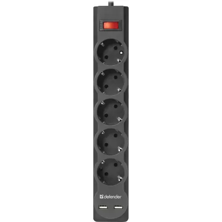 Сетевой фильтр Defender DFS 751 1.8м (5 розеток) черный (коробка)