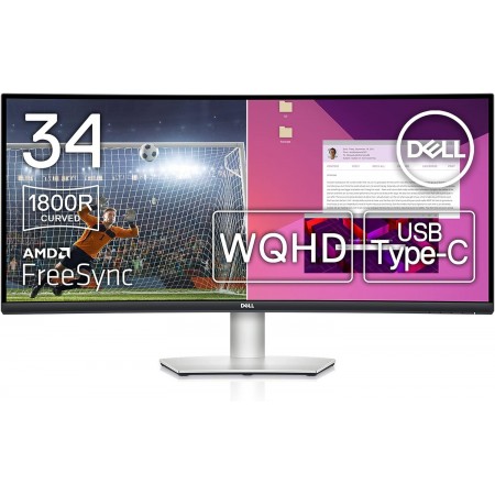 Монитор Dell 34" S3423DWC серебристый/черный VA LED 5ms 21:9 HDMI M/M матовая HAS 300cd 178гр/178гр 3440x1440 100Hz FreeSync DP WQ USB 10.38кг