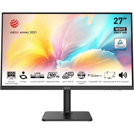 Монитор MSI 27" Modern MD272QXP черный IPS LED 1ms 16:9 HDMI M/M матовая HAS Piv 400cd 178гр/178гр 2560x1440 100Hz DP Quad 2K (1440p) USB 5.85кг