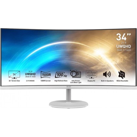 Монитор MSI 34" Pro MP341CQW белый VA LED 1ms 21:9 HDMI M/M матовая 300cd 178гр/178гр 3440x1440 100Hz DP 2K 7.7кг