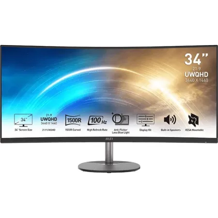 Монитор MSI 34" Pro MP341CQ черный VA LED 1ms 21:9 HDMI M/M матовая 300cd 178гр/178гр 3440x1440 100Hz FreeSync DP 2K 7.7кг