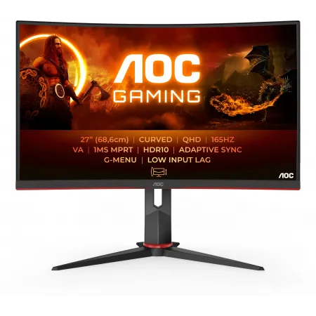 Монитор AOC 27" Gaming CQ27G2S черный/красный VA LED 1ms 16:9 HDMI матовая HAS Piv 250cd 178гр/178гр 2560x1440 165Hz DP QHD 5.4кг