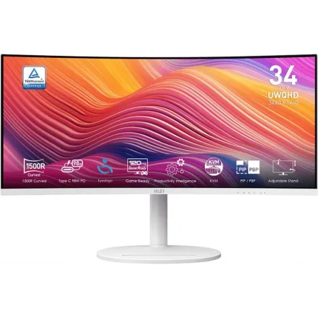 Монитор MSI 34" Modern MD342CQPW белый VA LED 21:9 HDMI M/M матовая HAS Piv 3500:1 300cd 178гр/178гр 3440x1440 120Hz DP UW USB 8.05кг