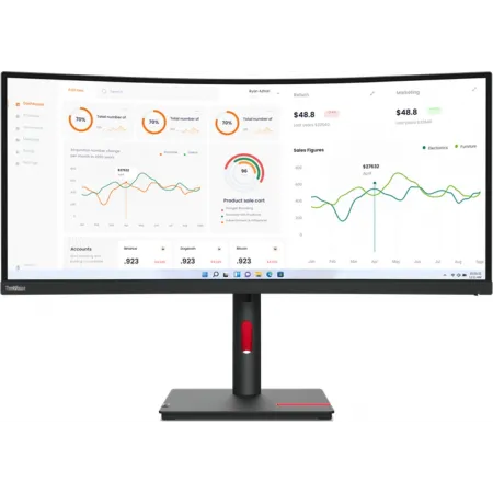 Монитор Lenovo 34" ThinkVision T34w-30 черный IPS LED 4ms 21:9 HDMI M/M матовая HAS Piv 3000:1 350cd 178гр/178гр 3440x1440 60Hz DP QHD USB 9.5кг