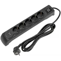 Сетевой фильтр Kranz 13-4702 3м (5 розеток) черный (коробка)