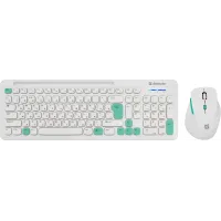 Клавиатура + мышь Defender Cerrato C-978 клав:белый мышь:белый/голубой USB беспроводная Multimedia (45978)