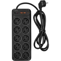 Сетевой фильтр Powercom SP-10 USB2A1СB 1.8м 1.8м (10 розеток) черный (коробка)