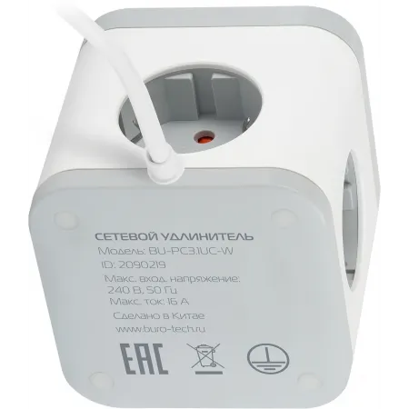 Сетевой удлинитель Buro BU-PC3.1UС-W 1.5м (3 розетки) белый (пакет ПЭ)